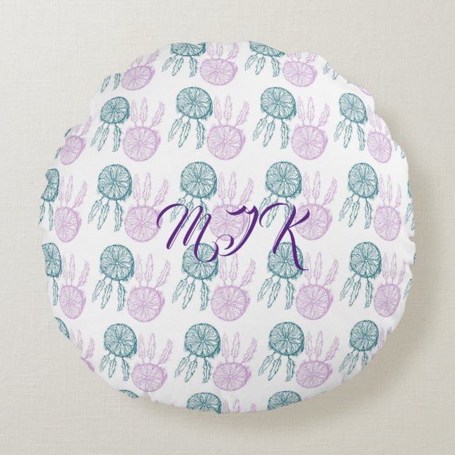 Dream catcher Monogram Pillow Rund Kudde (Framsidan)