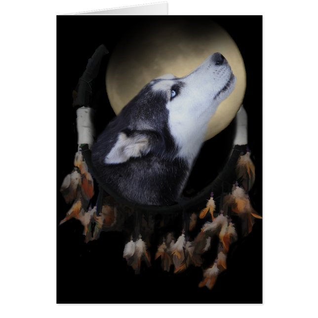 Dream catcher och blåögd Husky Hälsningskort (Framsidan)