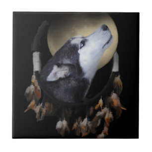Dream catcher och blåögd Husky Kakelplatta