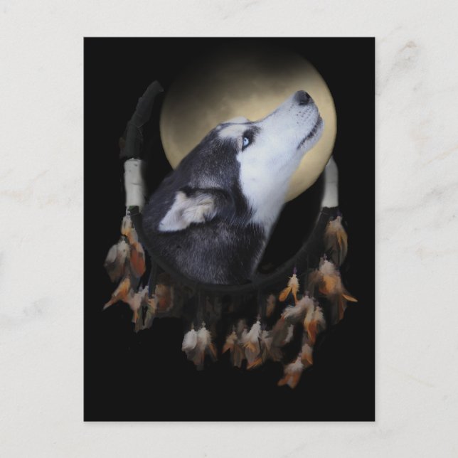 Dream catcher och blåögd Husky Vykort (Framsida)