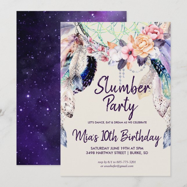 Dream-catcher slumber Party-inbjudan Inbjudningar (Fram/baksida)