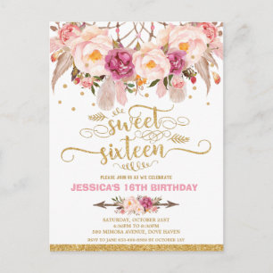 Dream Catcher Sweet 16 Birthday-inbjudan Boho Vykort