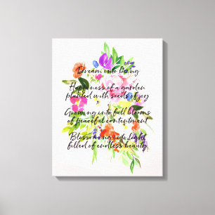Dream Dikt Watercolor Flowers inspirerande poesi Canvastryck