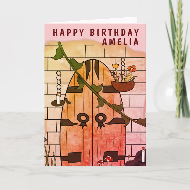 Dream Door Fairy Tale Teckning Girl Birthday Kort (Framsida)