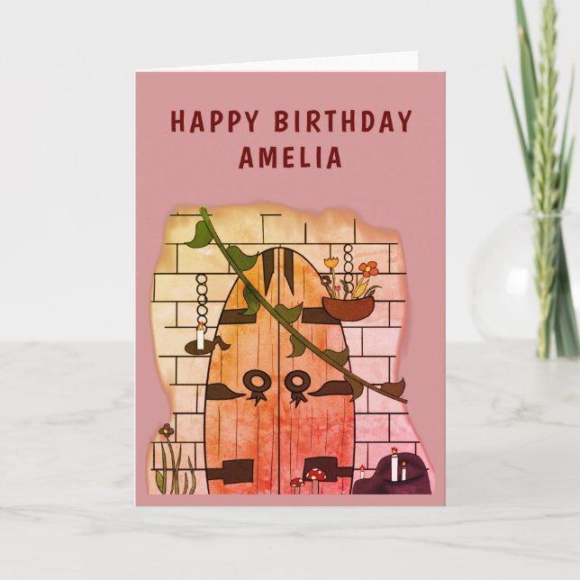 Dream Door Fairy Tale Teckning Girl Birthday Kort (Framsida)