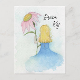 Dream Girl håller Giant Rosa Flower Vykort