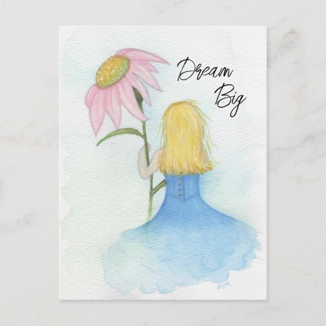 Dream Girl håller Giant Rosa Flower Vykort (Framsida)