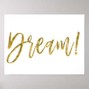 Dream Gold Foil och White Inspirational Ord Poster