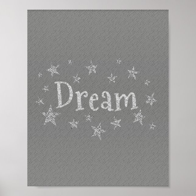 Dream Grått med Silver Glitter Poster (Framsidan)