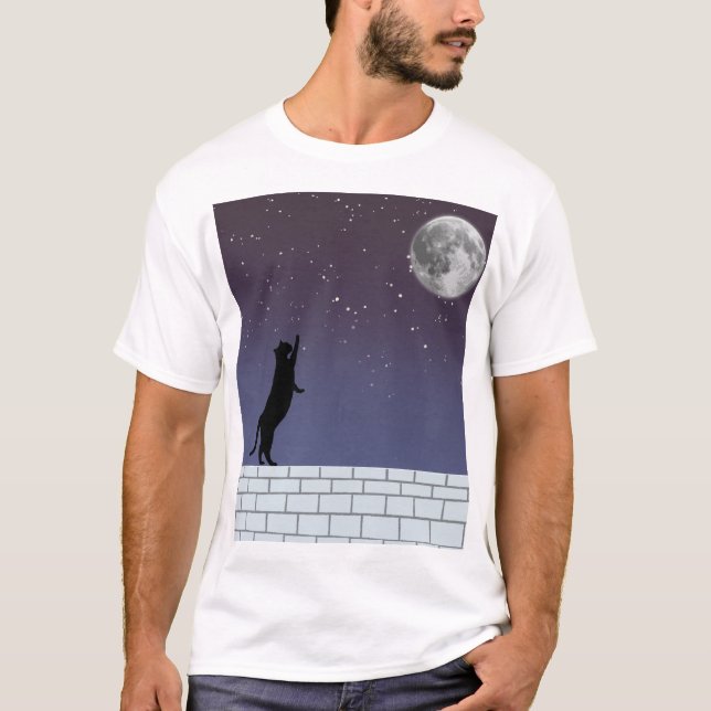 Dream Higher – Night Sky Cat Design T Shirt (Framsida)