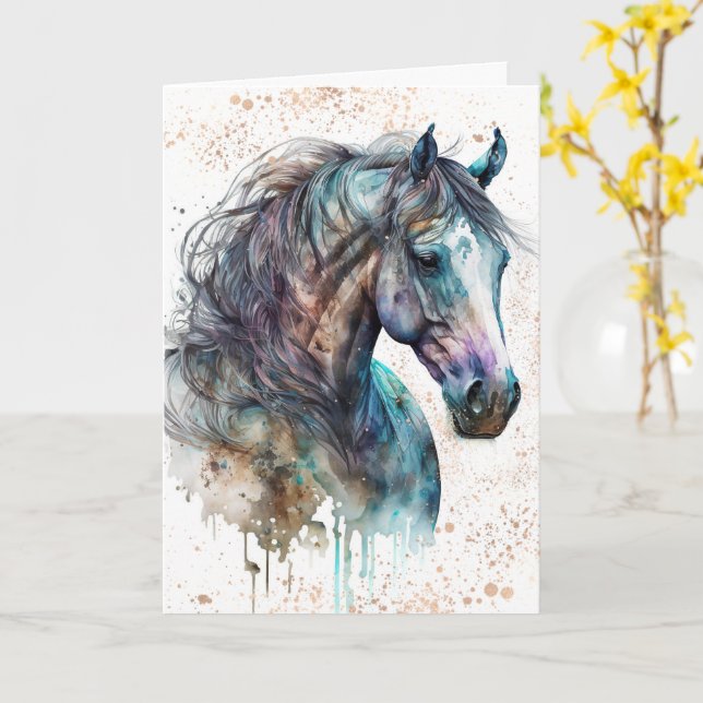 Dream Horse | Vattenfärgsdesign | Kort för hälsnin (Gul blomma)