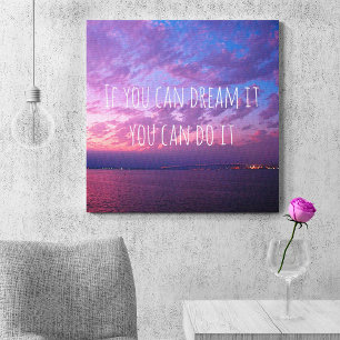 "Dream It Do It" Citat Lila Ocean Sunset Photo Canvastryck