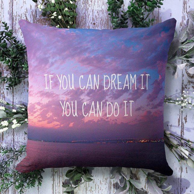 Dream It Do It Lila Ocean Sunset Photo (stort) Kudde (Skapare uppladdad)
