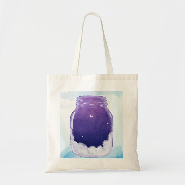 Dream Jar Tote Bag – Minimal Night Sky Tygkasse (Framsidan)