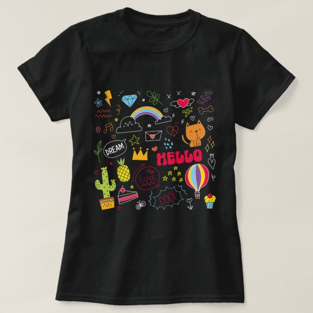Dream Kärlek Hej Visual Teckning Doodle Art T Shirt (Design framsida)