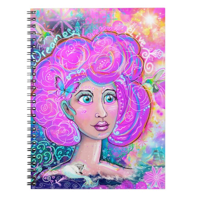 Dream, Kärlek, Live - Neon Dreams Art Notebook Anteckningsbok (Framsidan)