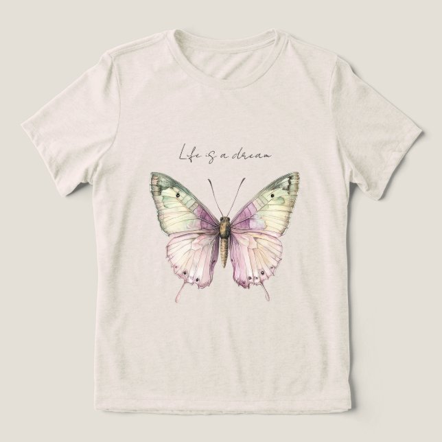 Dream Lila Grönt Butterfly T Shirt (Design Framsida)