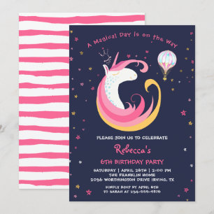 Dream Magic Unicorn & Luftballong Birthday Inbjudningar