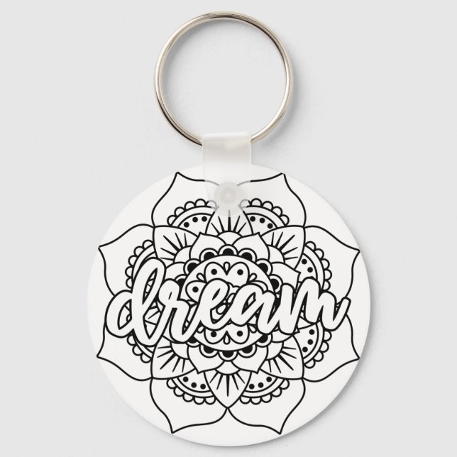 Dream Mandala Black & White Nyckelring (Framsida)