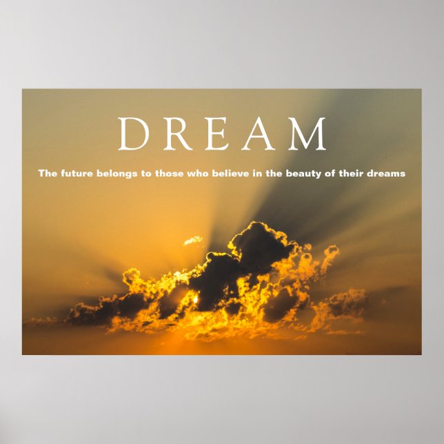 Dream Motivational Clouds, Himlar & Gult Sunset Poster (Framsidan)