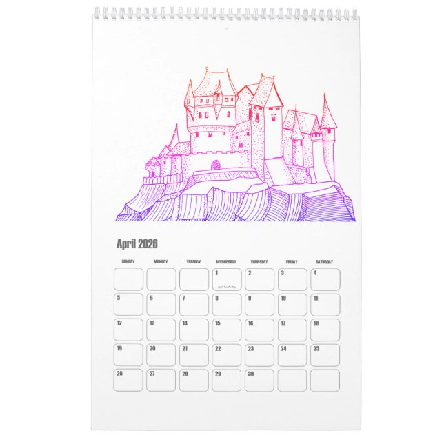 Dream och resa runt städer kalender (Apr 2026)