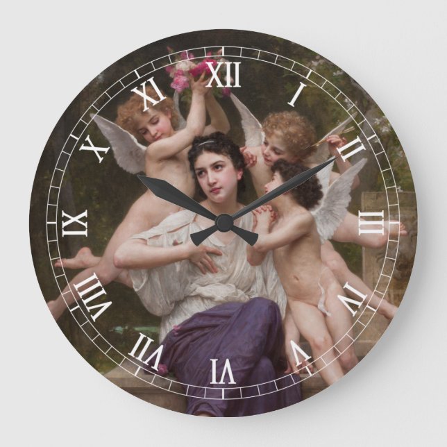 Dream of Vår, Rêve de Printemps av Bouguereau Stor Klocka (Framsida)