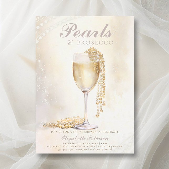 Dream Pearls Prosecco Elegant Brunch Möhippa Inbjudningar (pearls and prosecco bridal shower invitation brunch lunch elegant modern romantic watercolor)
