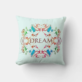 "Dream" Red Blue Grönt Burgundy Mandala på Aqua Kudde