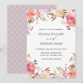 Dream Rosa | Boho Chic Flowers bröllop Inbjudningar