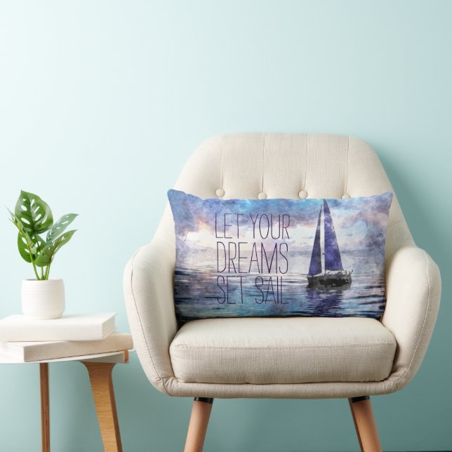 Dream Sail Inspirational Quote Ocean Blue Sunset Lumbarkudde (Stol)