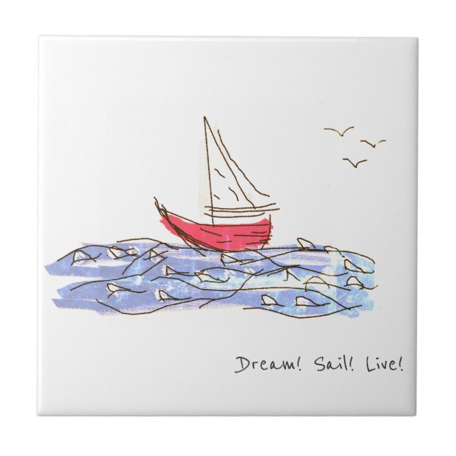 Dream Sail Live Sea Boat Fiskmås Sketch Kakelplatta (Framsidan)