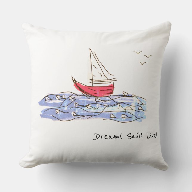 Dream Sail Live Sea Boat Fiskmås Sketch Kudde (Framsida)