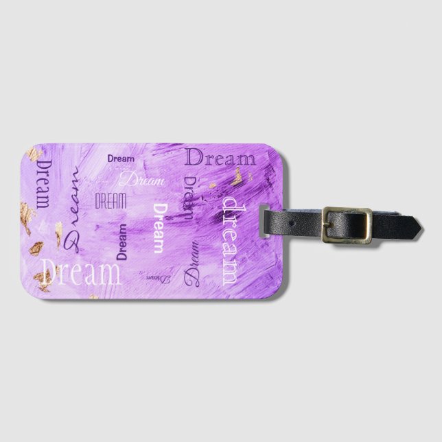 Dream Script Lila Guld Watercolor Bagagebricka (Framsida horisontal)