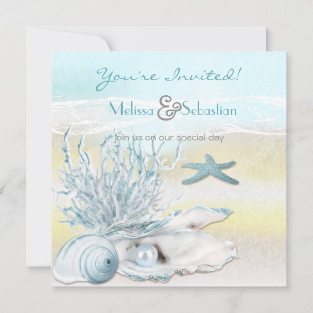 Dream Shore Beach Blue Wedbjudande bjudande in Inbjudningar (Framsida)