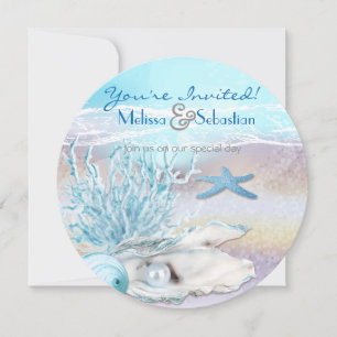 Dream Shore Beach Dk Teal Wedding bjudes in Inbjudningar