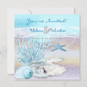 Dream Shore Beach Dk Teal Wedding bjudes in Inbjudningar