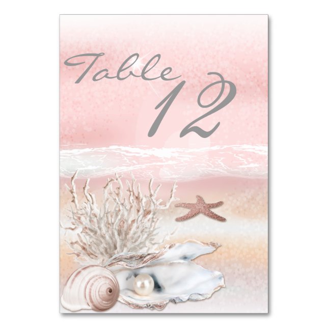 Dream Shore Beach Peach Bröllop Bord Card Bordsnummer (Baksidan)