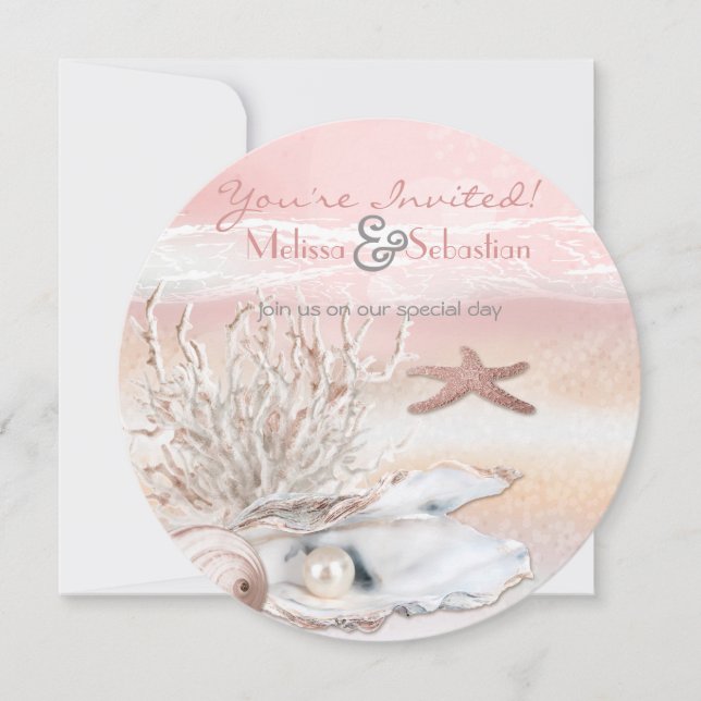 Dream Shore Beach Peach Wedding bjudes in Inbjudningar (Framsida)