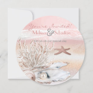 Dream Shore Beach Peach Wedding bjudes in Inbjudningar