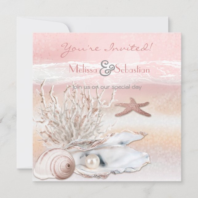 Dream Shore Beach Peach Wedding bjudes in Inbjudningar (Framsida)