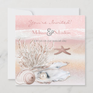Dream Shore Beach Peach Wedding bjudes in Inbjudningar