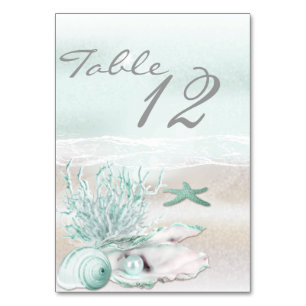 Dream Shore Beach Seafoam Grönt Bröllop Bord Card Bordsnummer