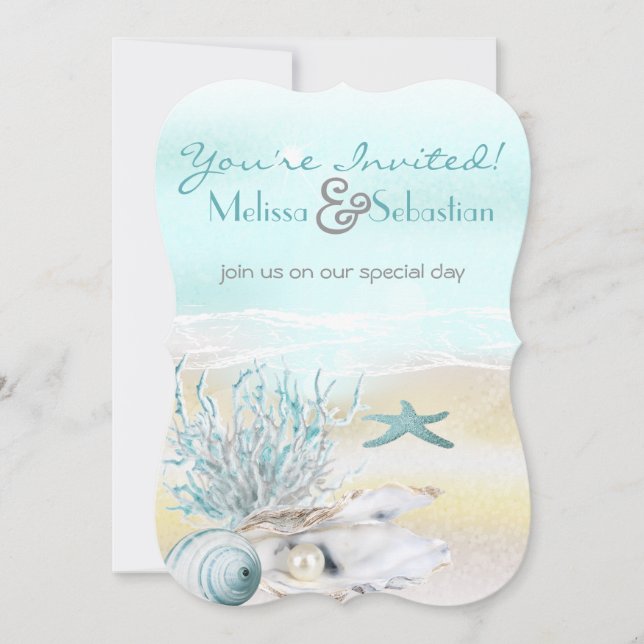 Dream Shore Beach Teal Wedding bjudes in Inbjudningar (Framsida)
