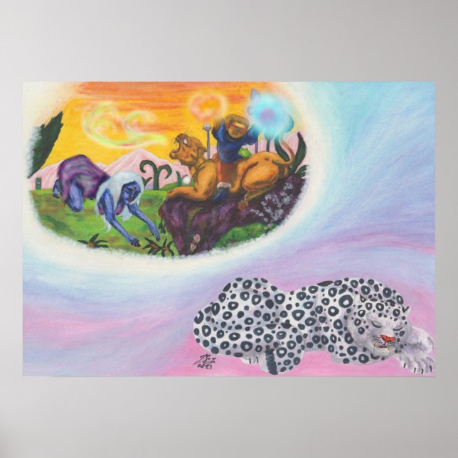 Dream Snowleopard Eros rides Lioness Lejon Princes Poster (Framsidan)