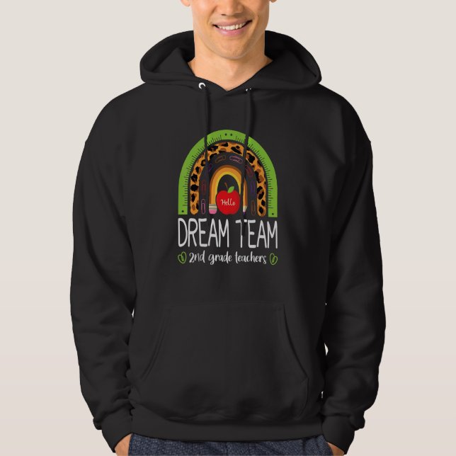 Dream Team 2nd Grade Teachers Boho Rainbow Leopard Hoodie (Framsida)