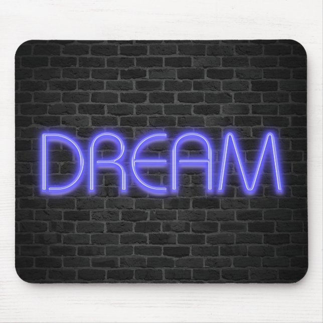 DREAM-text i neon ljus på tegel Musmatta (Framsidan)