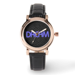 DREAM-text i neonljus på tegel Armbandsur