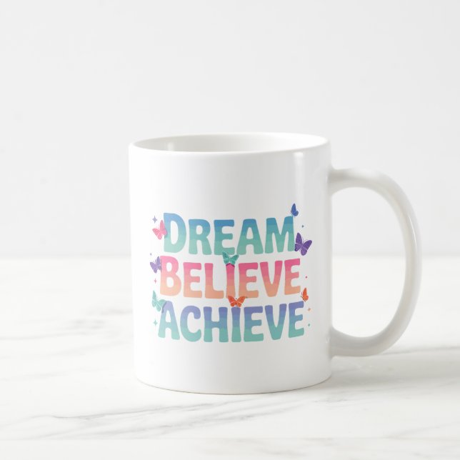 Dream, tro, uppnå - Motiv fjäril Kaffemugg (Höger)