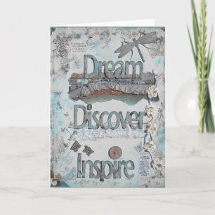 Dream, upptäcka, inspire Collage Art Kort