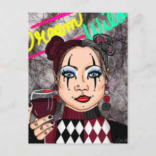 Dream Vild Gothic Harlequin Jester Girl Vykort